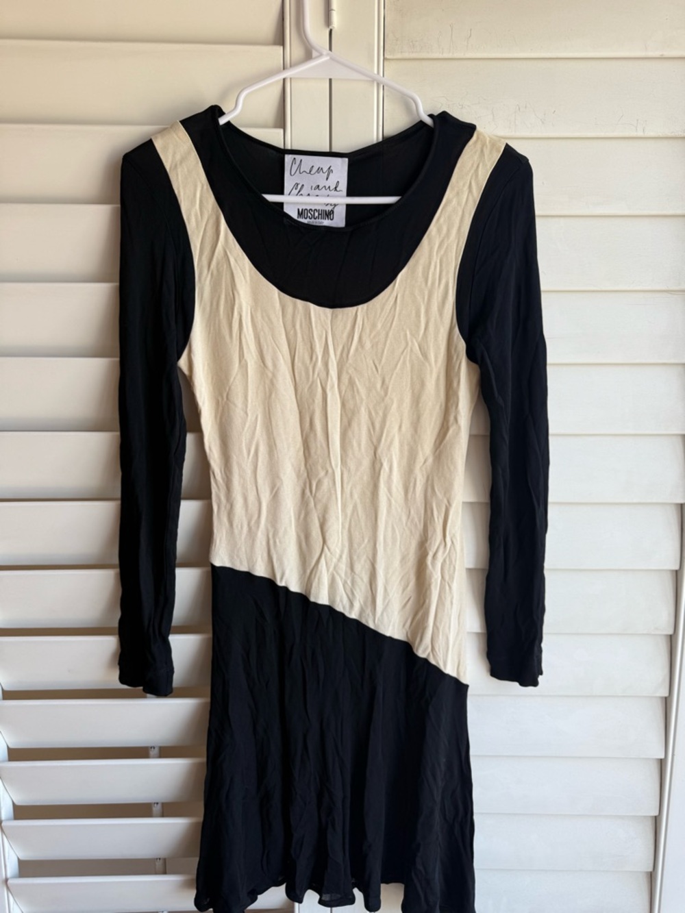 Moschino Cheap & Chic Black and Cream Long Sleeve Colorblock Dress sz S